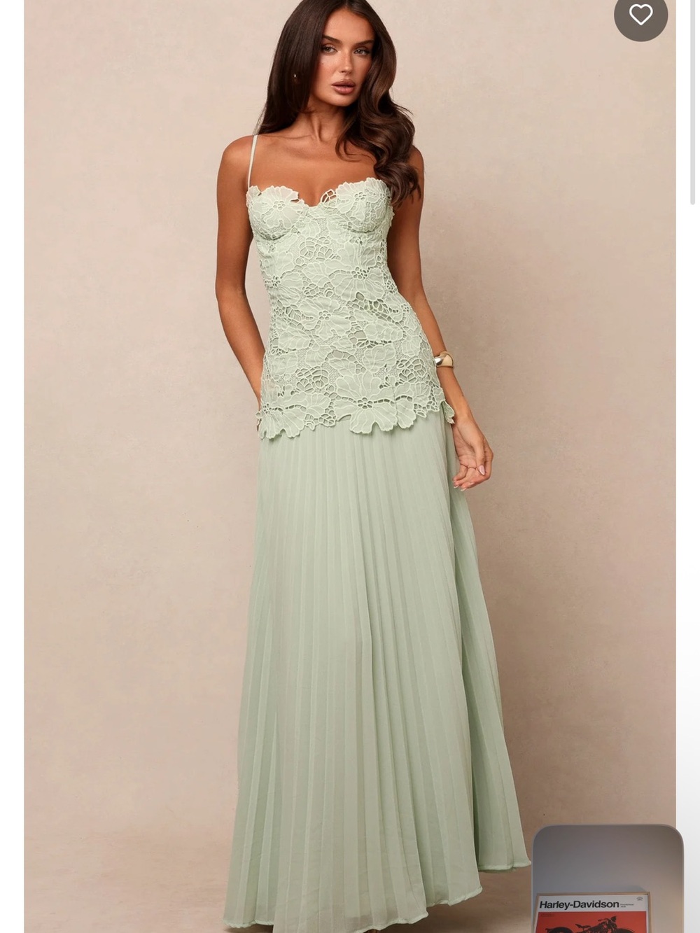 White Fox Boutique Mint Lace Bodice Pleated Maxi Dress